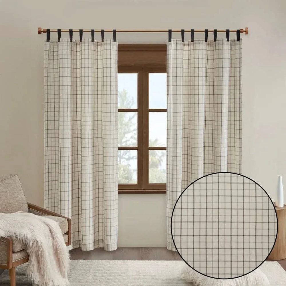 Curtain Panel Cotton Plaid Fleece Lined Tab Top Window Decor Living Room Media 5