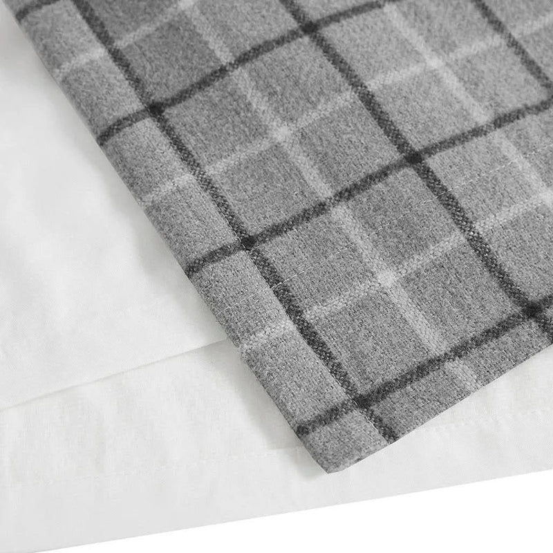 Window Curtain Panel Polyester Faux Leather Tab Top Plaid Fleece Lined
