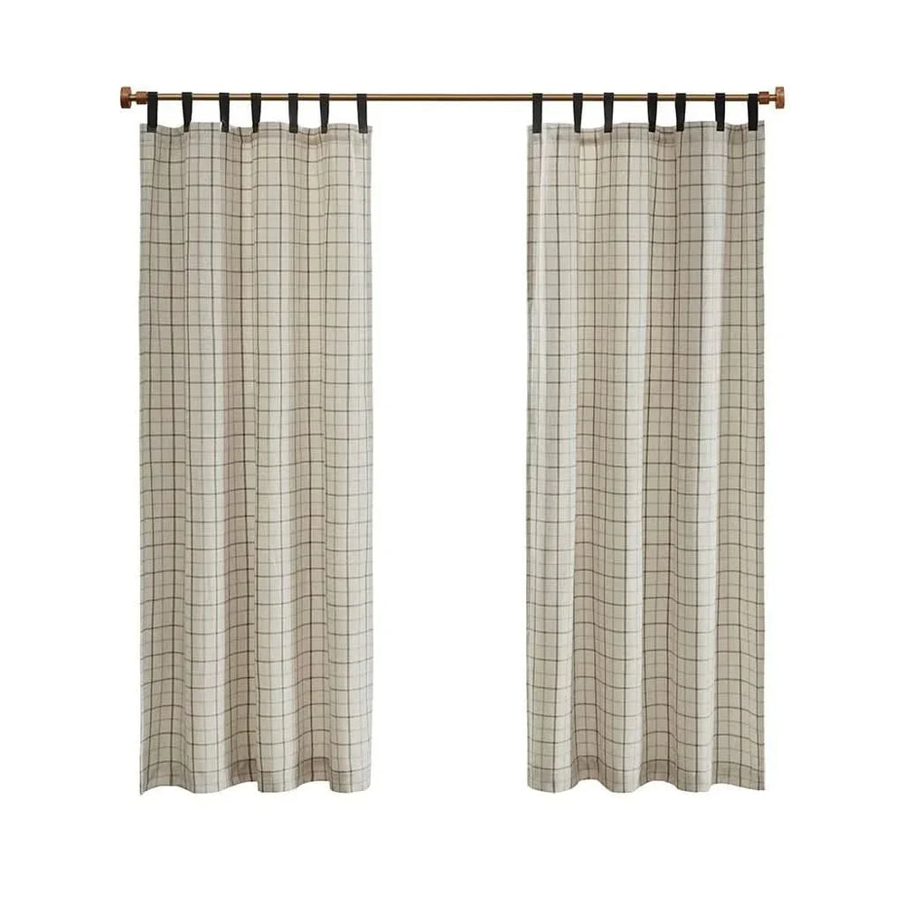 Curtain Panel Cotton Plaid Fleece Lined Tab Top Window Decor Living Room Media 2