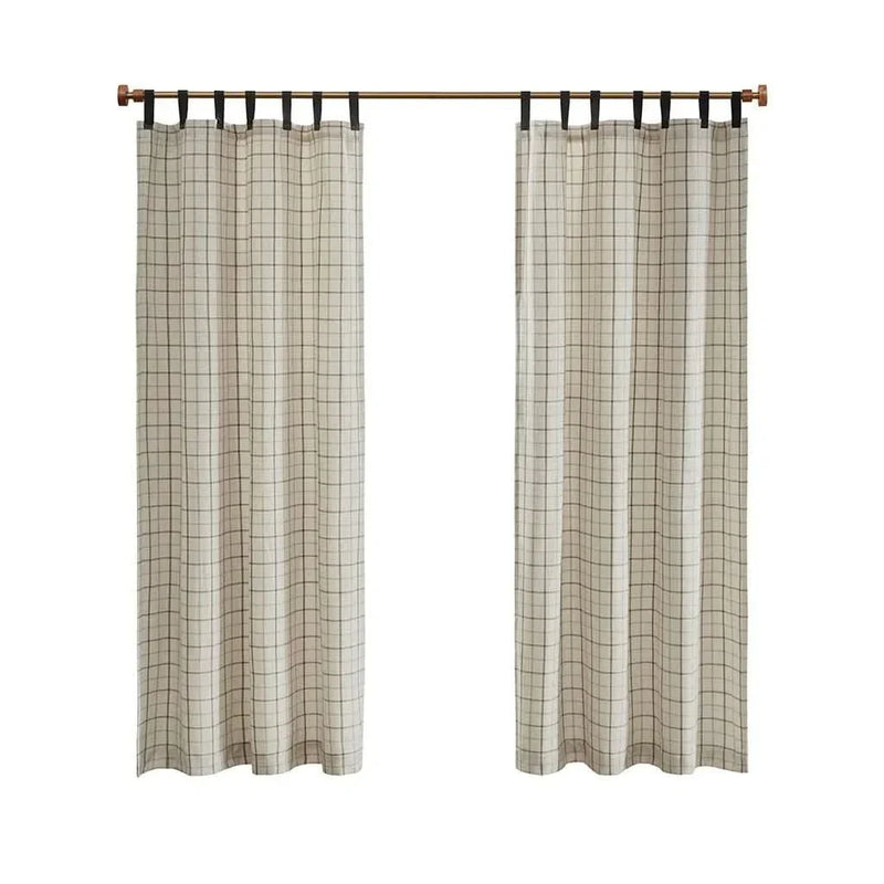 Curtain Panel Cotton Plaid Fleece Lined Tab Top Window Decor Living Room