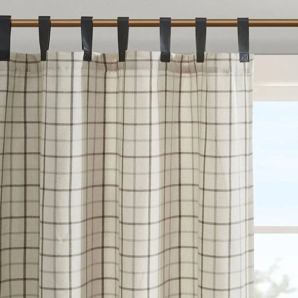 Curtain Panel Cotton Plaid Fleece Lined Tab Top Window Decor Living Room Media 6