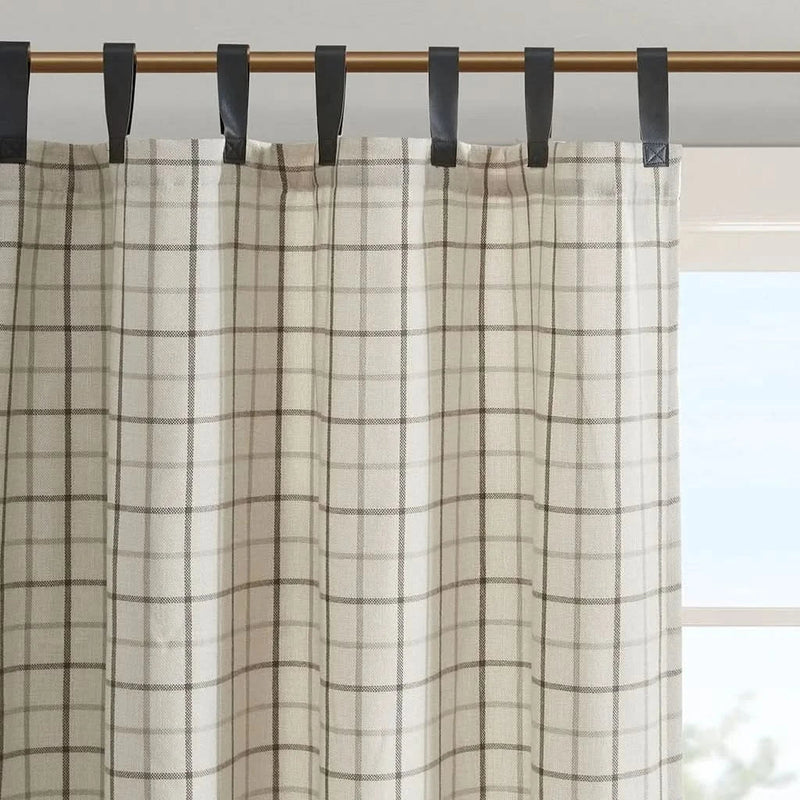 Curtain Panel Cotton Plaid Fleece Lined Tab Top Window Decor Living Room