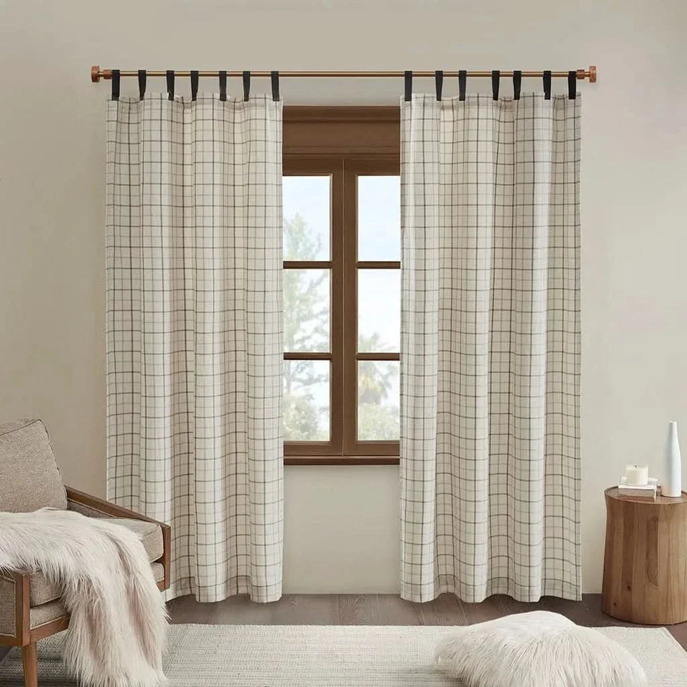 Curtain Panel Cotton Plaid Fleece Lined Tab Top Window Decor Living Room Media 9