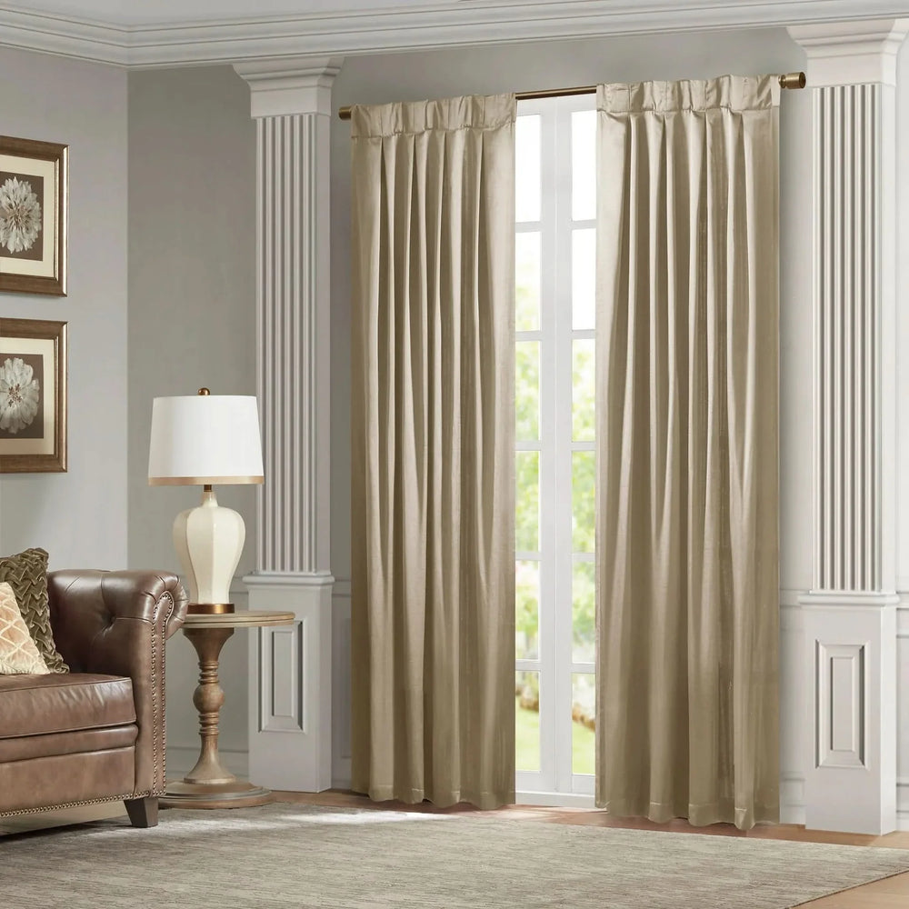 Pleat Curtain Panel Polyester Champagne With Tieback 52x84 Single Media 2