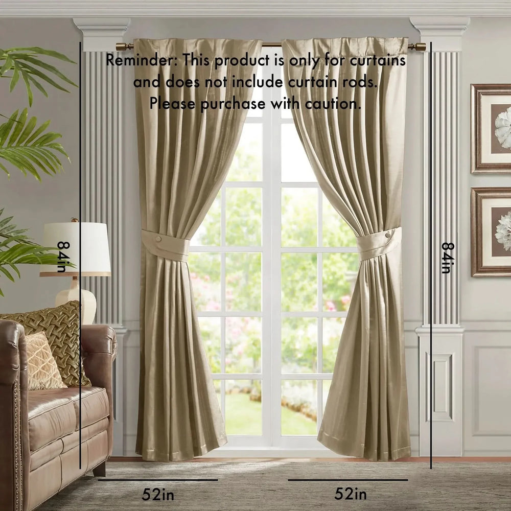 Pleat Curtain Panel Polyester Champagne With Tieback 52x84 Single Media 3