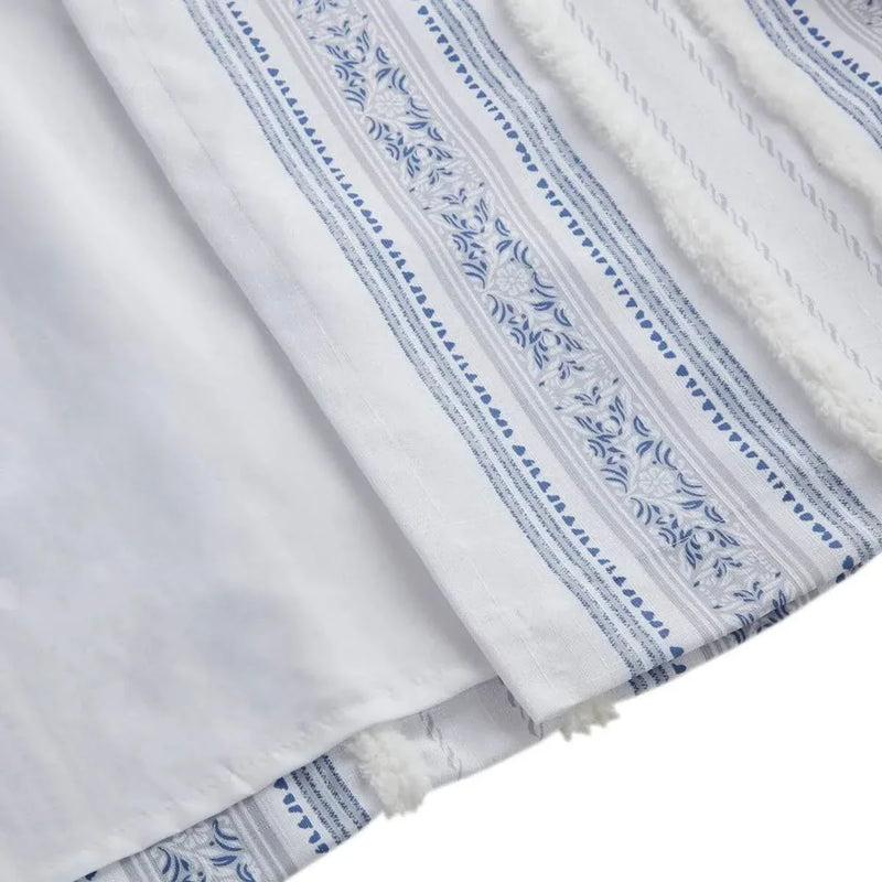 Polyester Curtain Printed Tufted Stripe White Navy Soft Lined 50x84