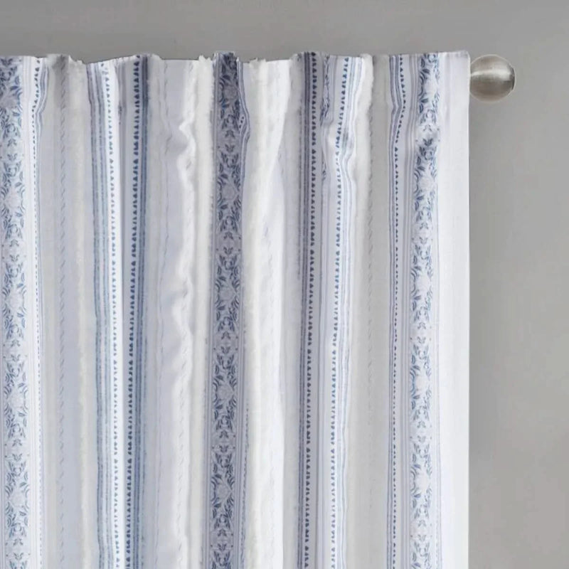 Polyester Curtain Printed Tufted Stripe White Navy Soft Lined 50x84