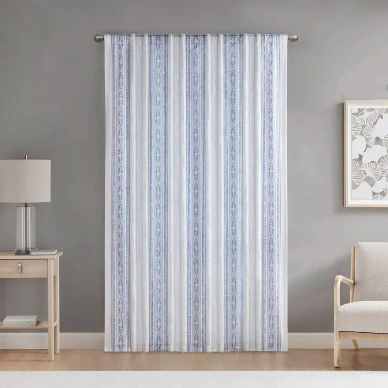 Polyester Curtain Printed Tufted Stripe White Navy Soft Lined 50x84