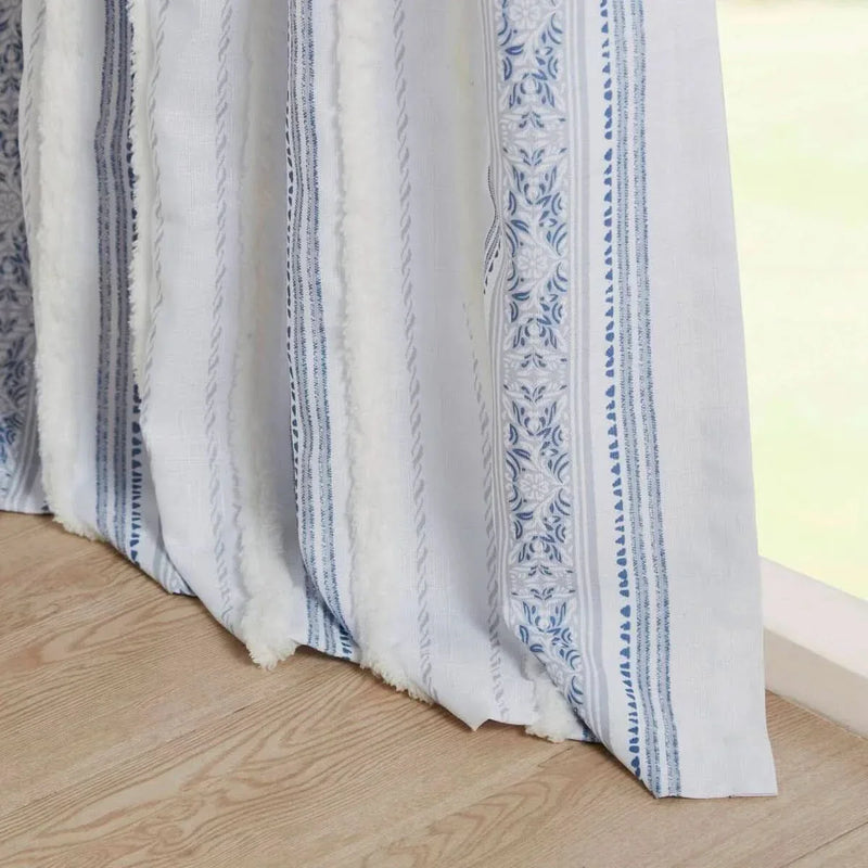 Polyester Curtain Printed Tufted Stripe White Navy Soft Lined 50x84