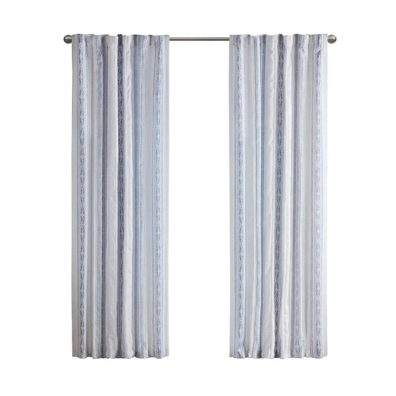 Polyester Curtain Printed Tufted Stripe White Navy Soft Lined 50x84