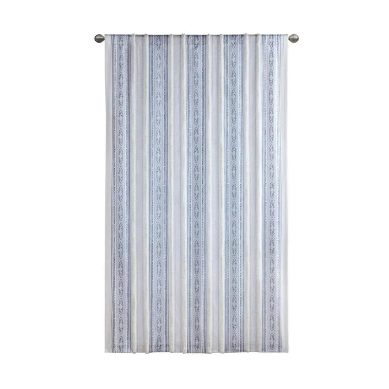 Polyester Curtain Printed Tufted Stripe White Navy Soft Lined 50x84