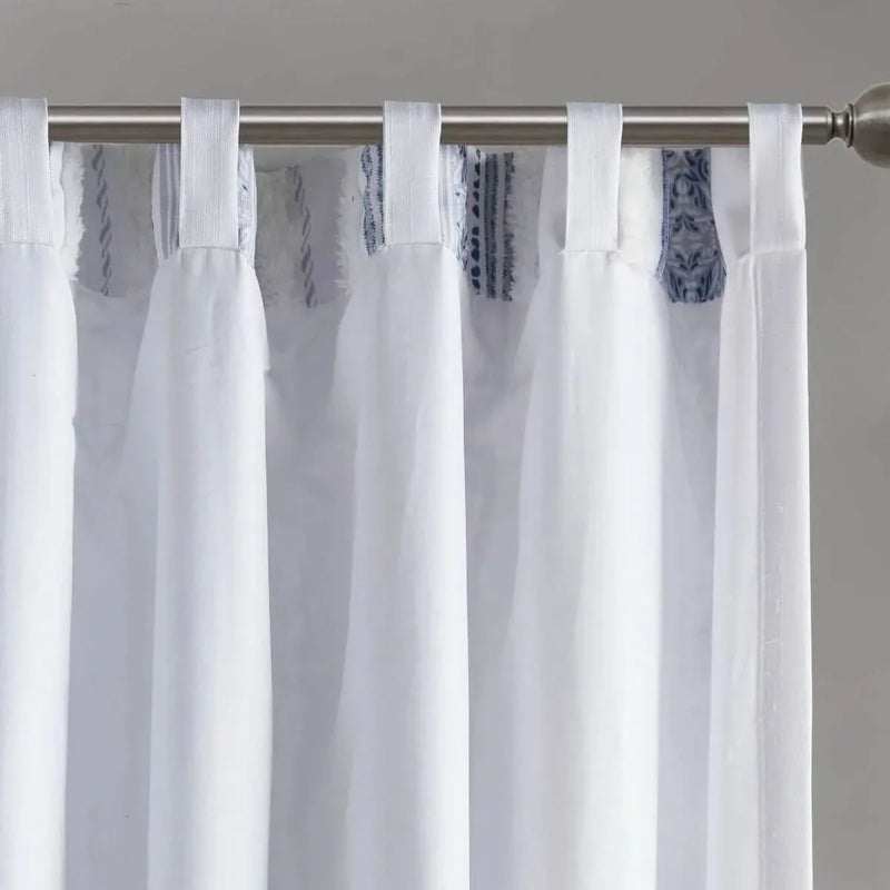 Polyester Curtain Printed Tufted Stripe White Navy Soft Lined 50x84