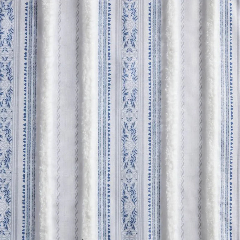 Polyester Curtain Printed Tufted Stripe White Navy Soft Lined 50x84