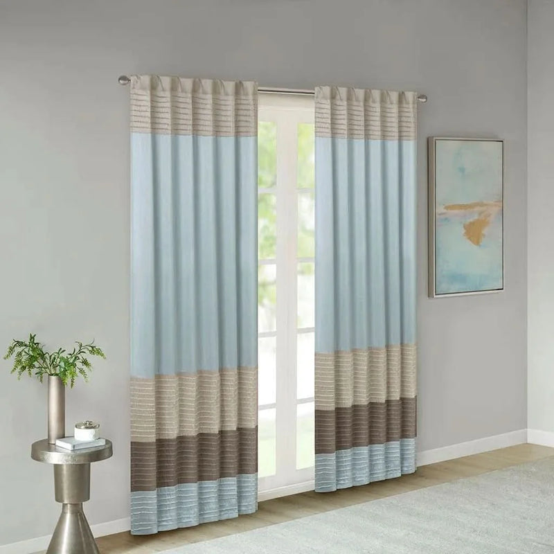 Pintuck Curtain Panel Polyester Blue Transitional Window Drapery Panel
