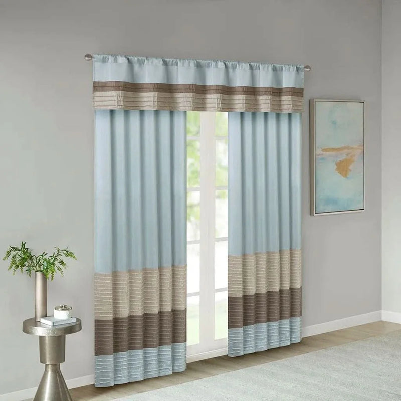 Pintuck Curtain Panel Polyester Blue Transitional Window Drapery Panel