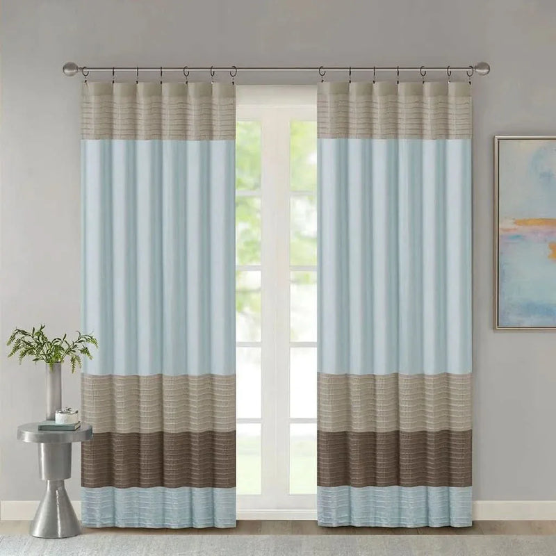 Pintuck Curtain Panel Polyester Blue Transitional Window Drapery Panel