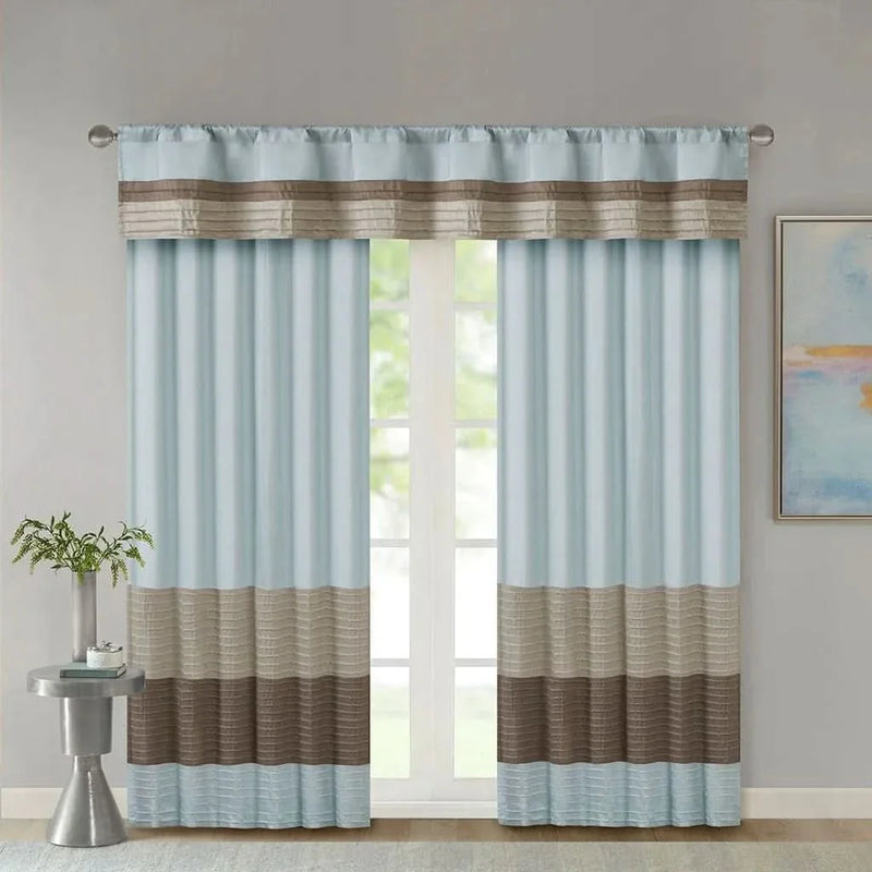 Pintuck Curtain Panel Polyester Blue Transitional Window Drapery Panel