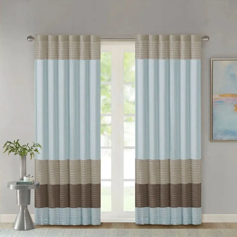 Pintuck Curtain Panel Polyester Blue Transitional Window Drapery Panel