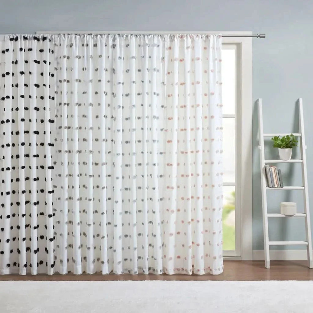 Pom Pom Curtain Panel Polyester Light Filtering Casual Window Treatment Media 9