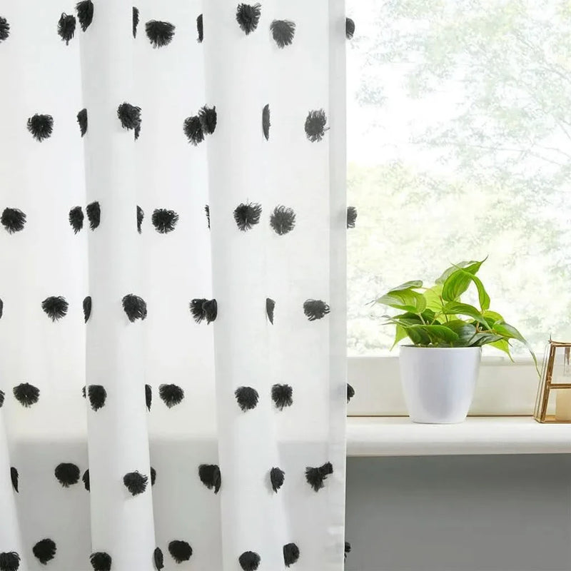 Pom Pom Curtain Panel Polyester Light Filtering Casual Window Treatment