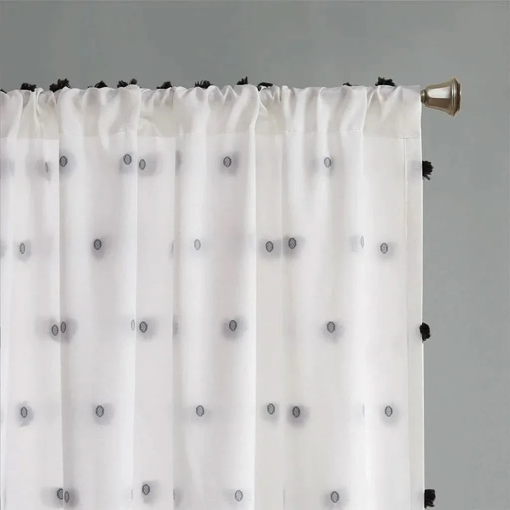 Pom Pom Curtain Panel Polyester Light Filtering Casual Window Treatment Media 2