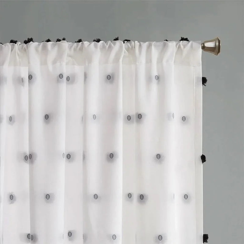 Pom Pom Curtain Panel Polyester Light Filtering Casual Window Treatment