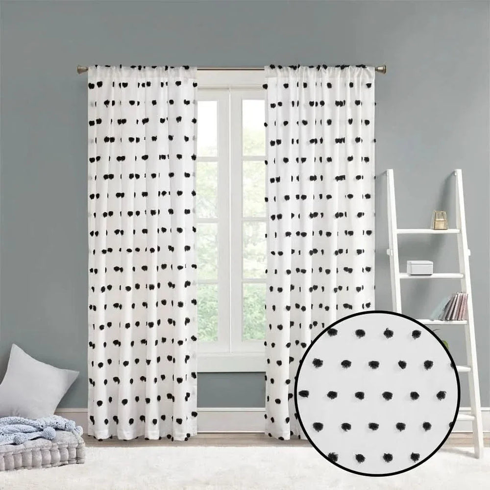 Pom Pom Curtain Panel Polyester Light Filtering Casual Window Treatment Media 5
