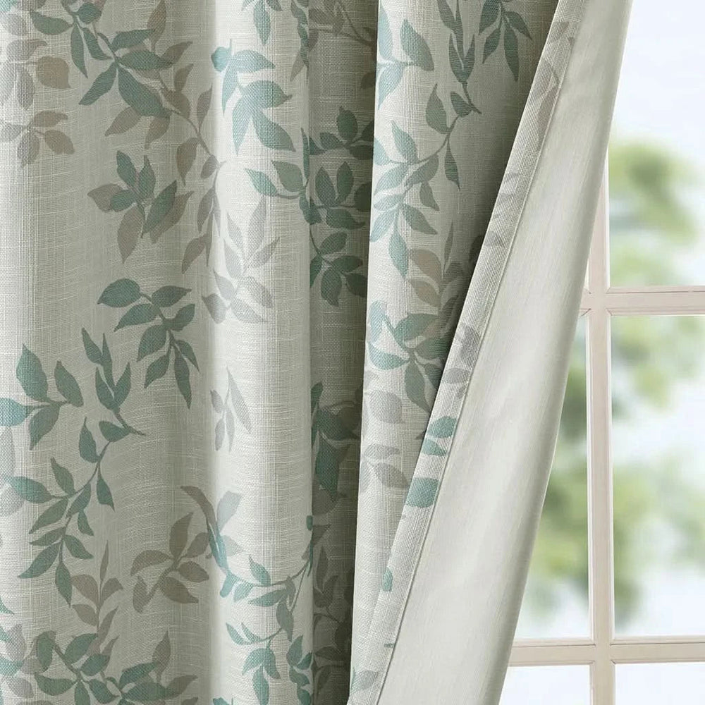 Printed Botanical Curtain Panel Aqua Blue Floral Polyester Blackout Media 12