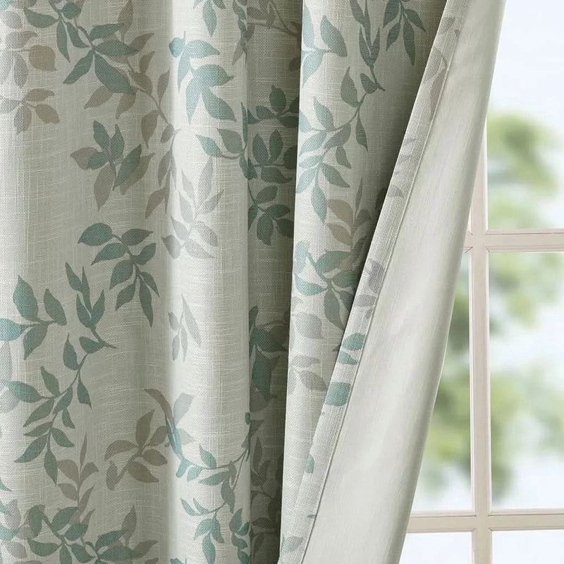Printed Botanical Curtain Panel Aqua Blue Floral Polyester Blackout