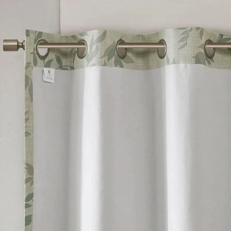Printed Botanical Curtain Panel Aqua Blue Floral Polyester Blackout