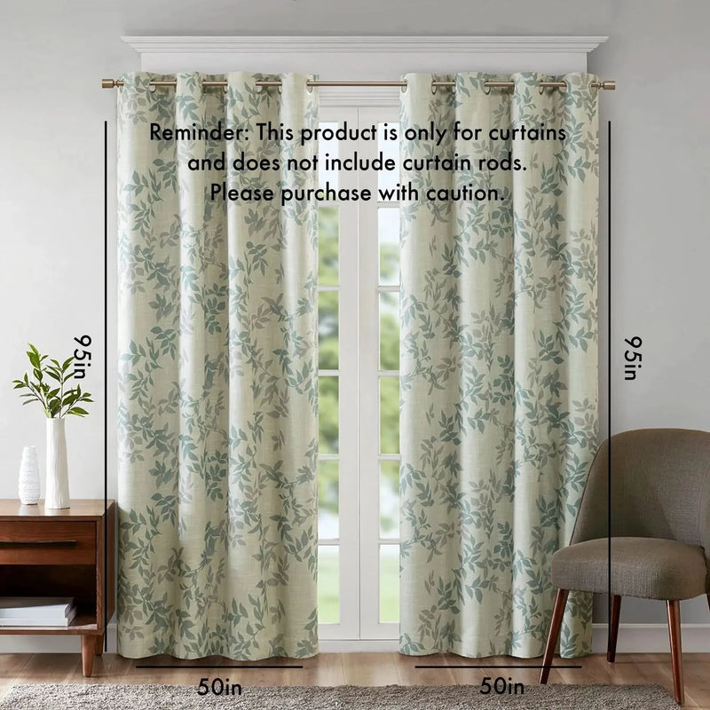 Printed Botanical Curtain Panel Aqua Blue Floral Polyester Blackout