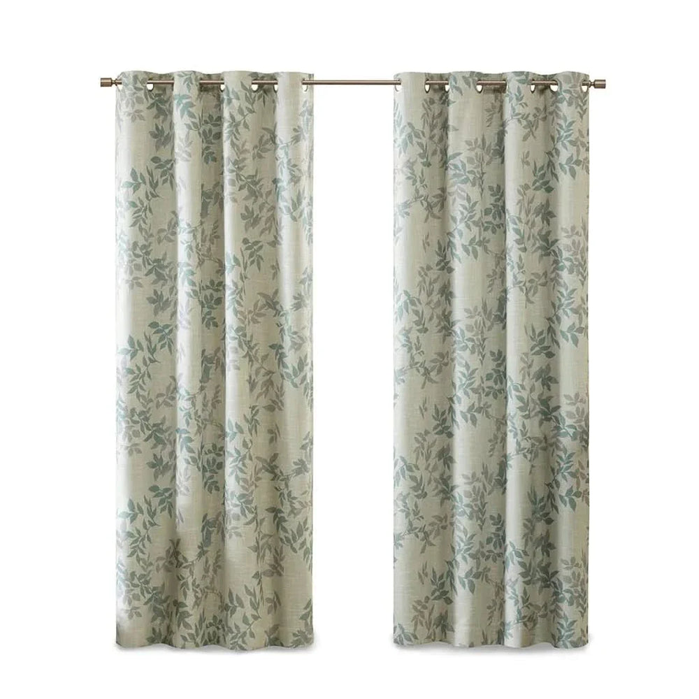 Printed Botanical Curtain Panel Aqua Blue Floral Polyester Blackout Media 4
