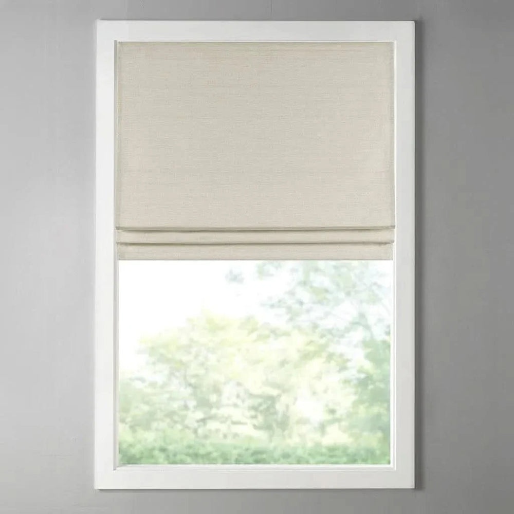 Cordless Roman Shade Printed Faux Silk Textured Ivory Room Darkening Media 4