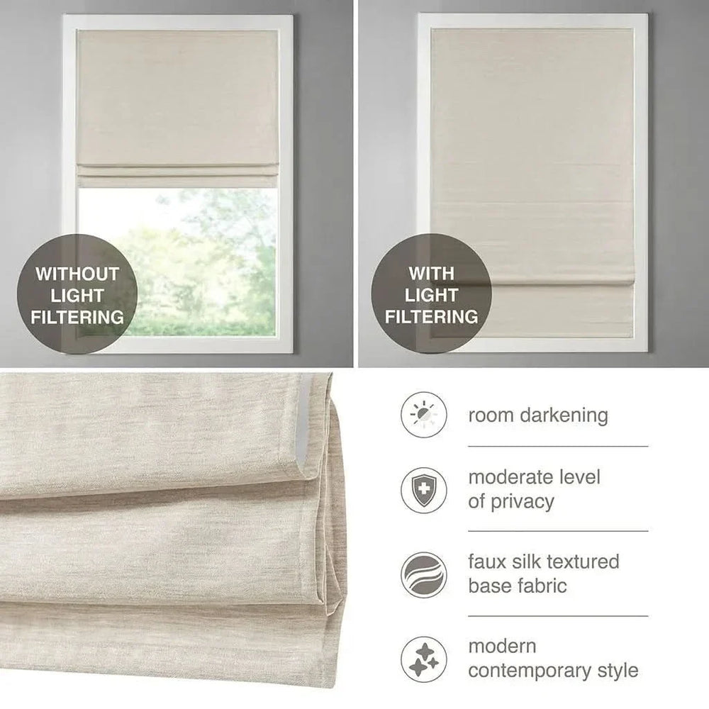 Cordless Roman Shade Printed Faux Silk Textured Ivory Room Darkening Media 5