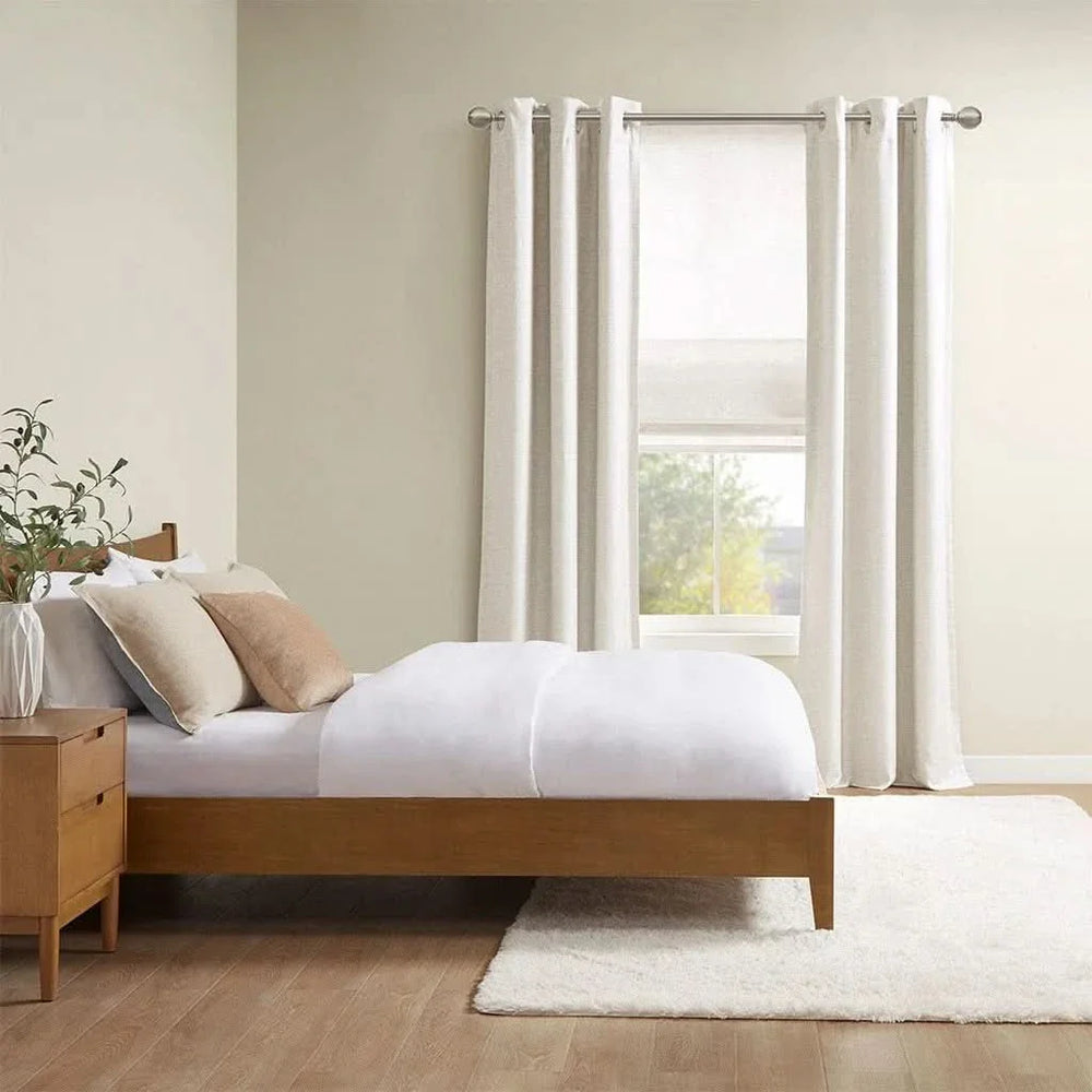 Cordless Roman Shade Printed Faux Silk Textured Ivory Room Darkening Media 2