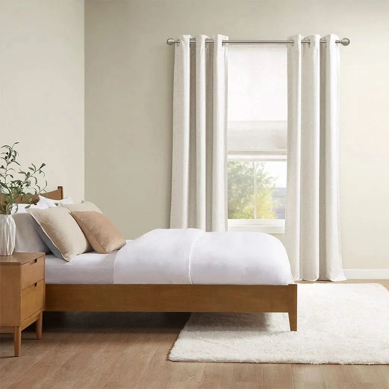 Cordless Roman Shade Printed Faux Silk Textured Ivory Room Darkening