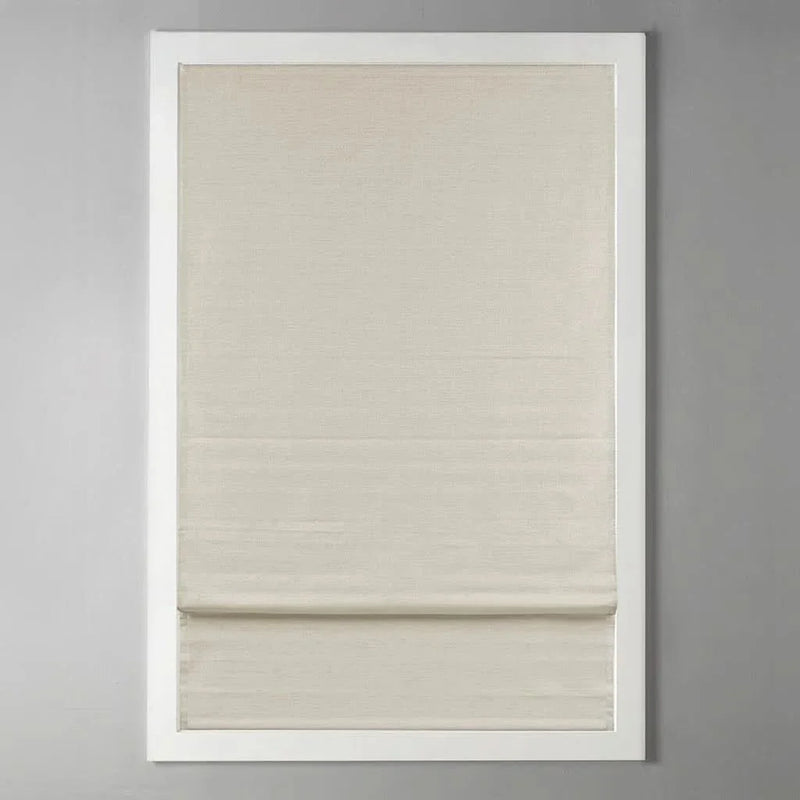 Cordless Roman Shade Printed Faux Silk Textured Ivory Room Darkening