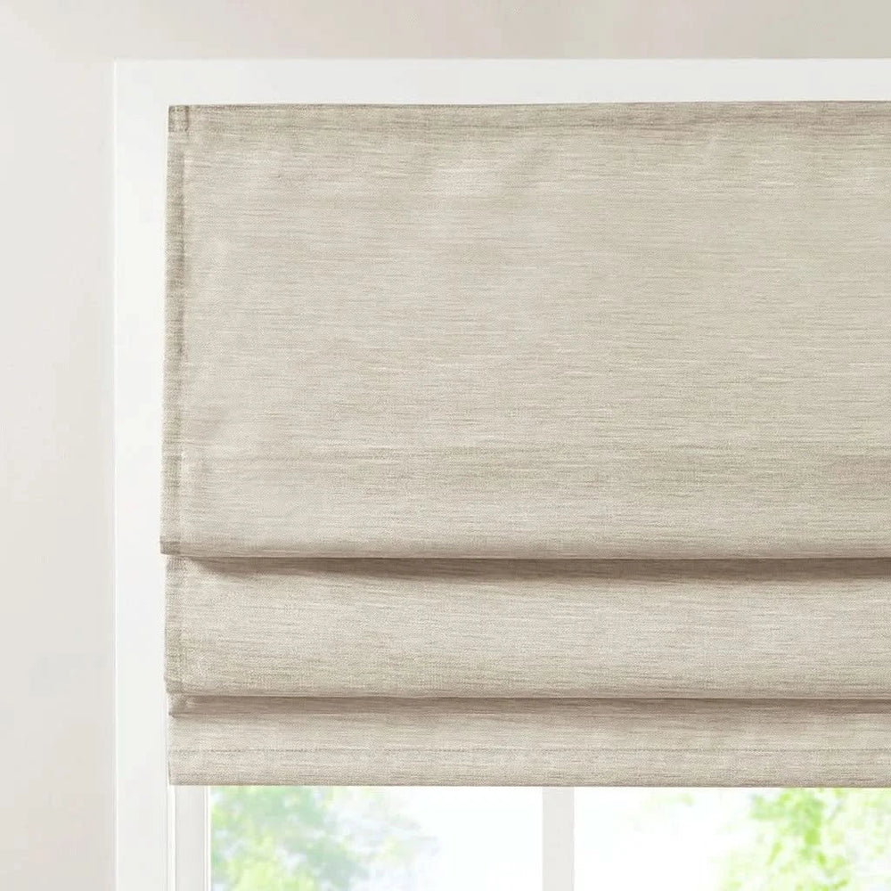 Cordless Roman Shade Printed Faux Silk Textured Ivory Room Darkening Media 11