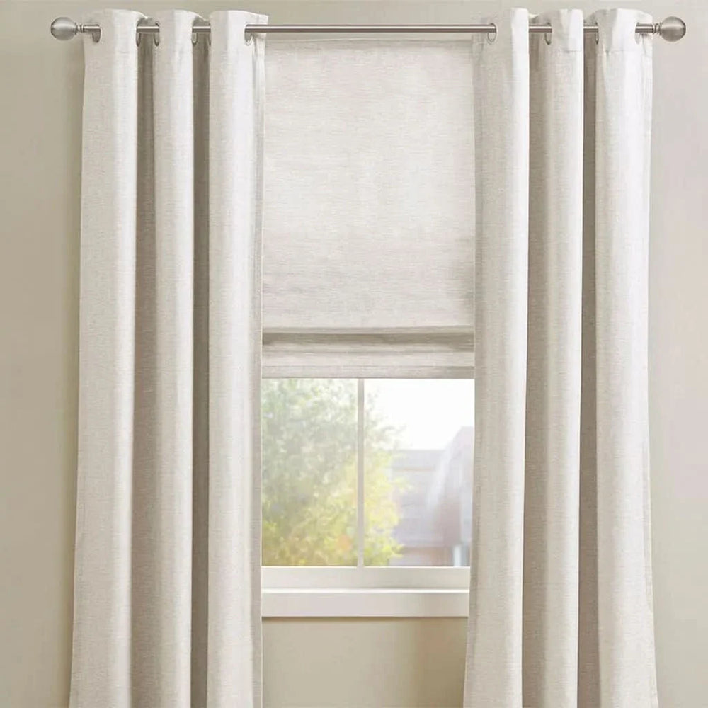 Cordless Roman Shade Printed Faux Silk Textured Ivory Room Darkening Media 8