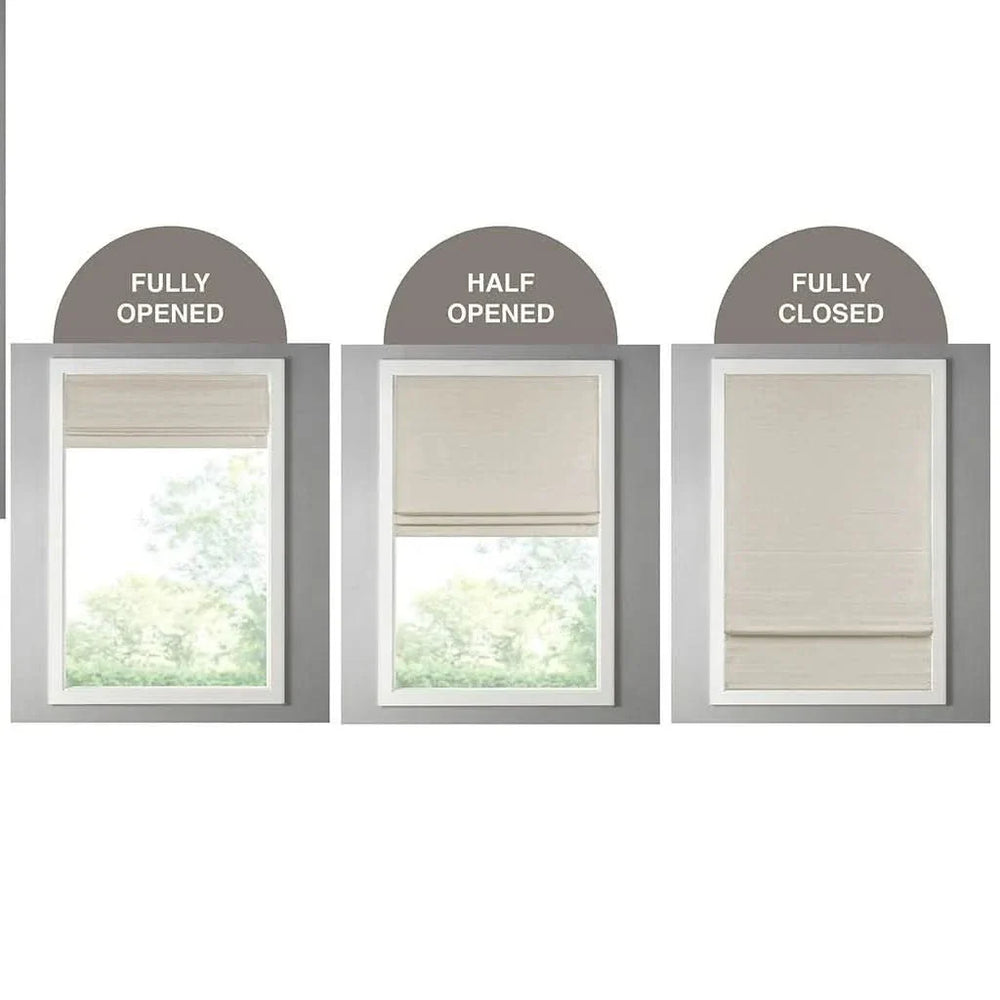 Cordless Roman Shade Printed Faux Silk Textured Ivory Room Darkening Media 9