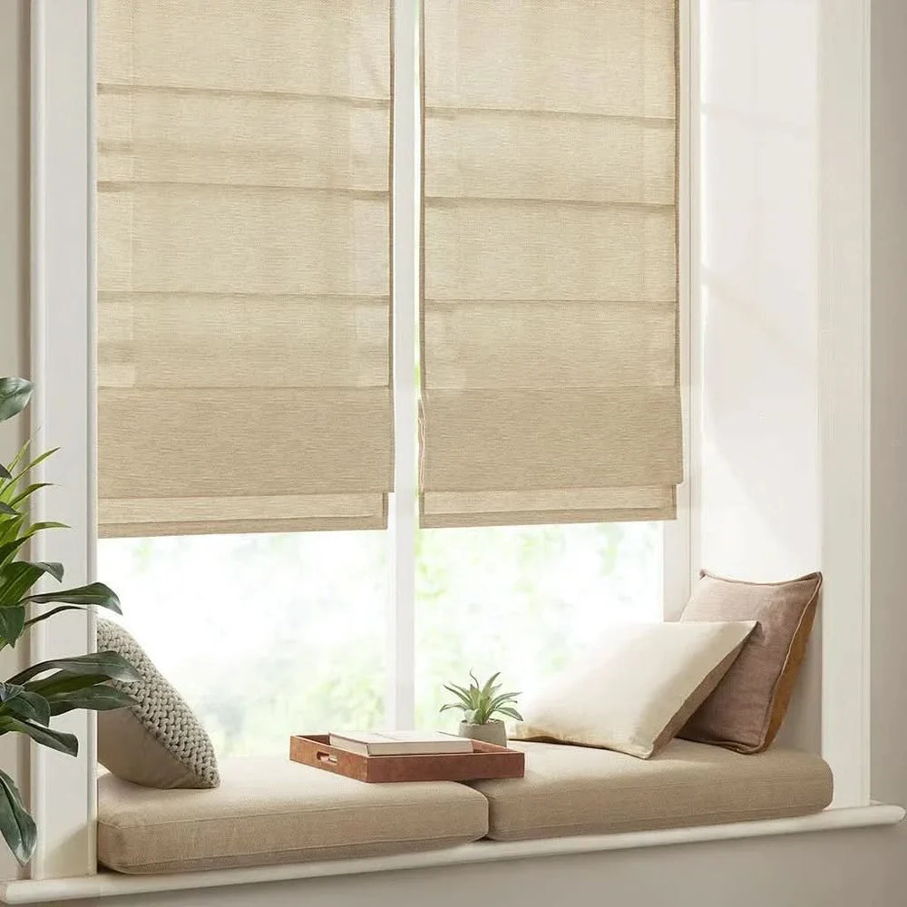 Room Darkening Cordless Roman Shade Polyester Faux Silk Texture Modern Media 1
