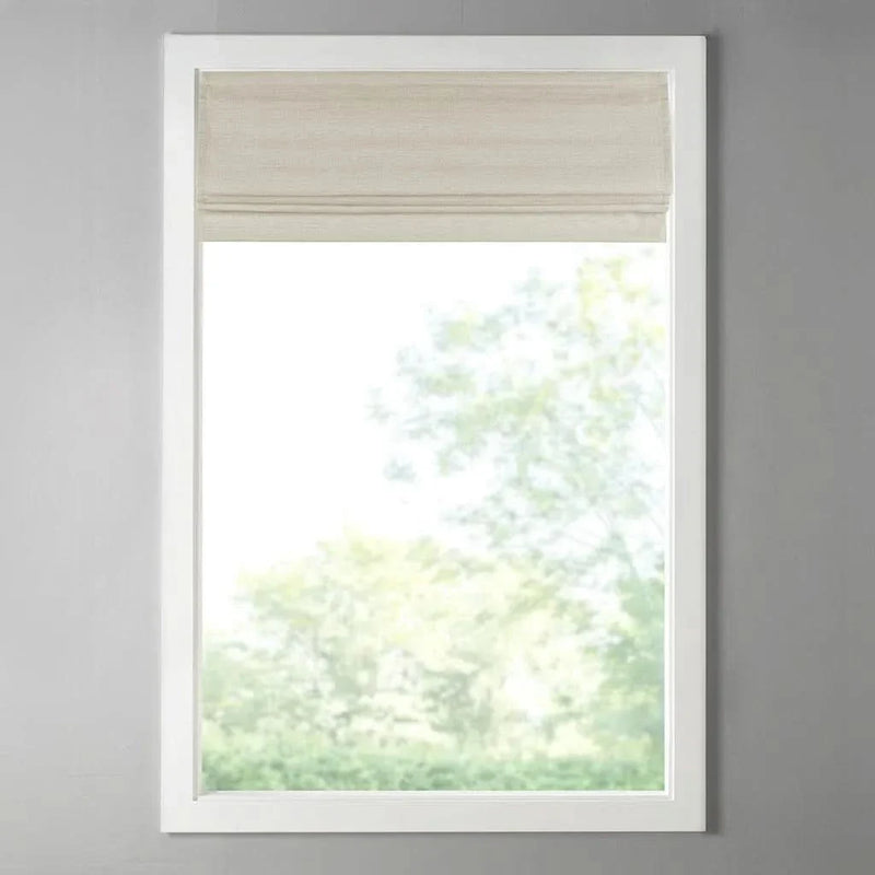 Cordless Roman Shade Printed Faux Silk Textured Ivory Room Darkening