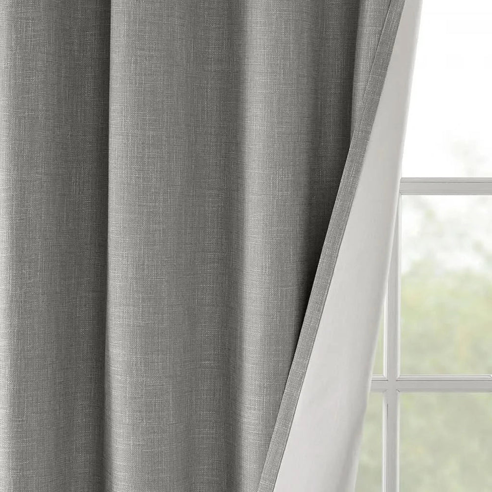 Blackout Curtain Panel Printed Heathered Polyester Grey Grommet Top Media 11