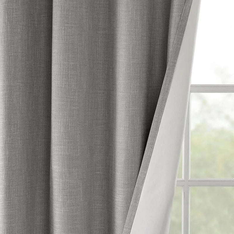 Blackout Curtain Panel Printed Heathered Polyester Grey Grommet Top