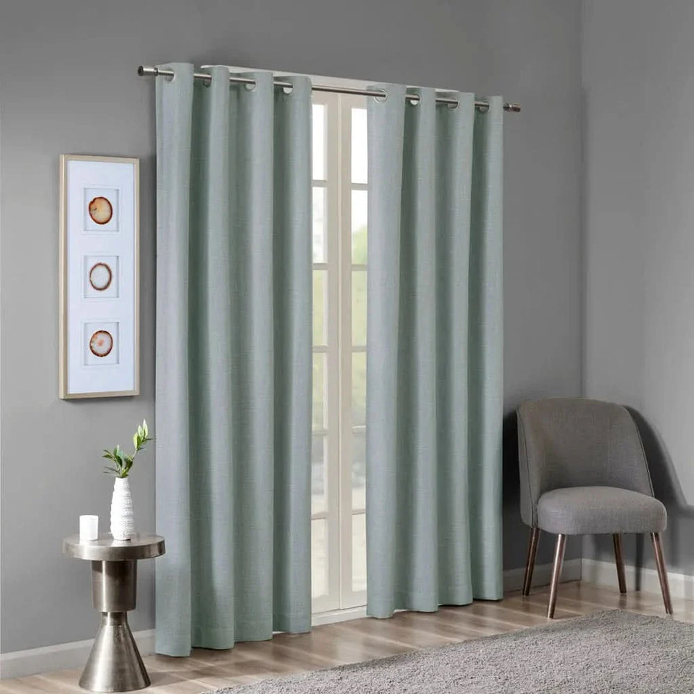Blackout Curtain Panel Polyester Grommet Top Heathered Dusty Seafoam Media 5