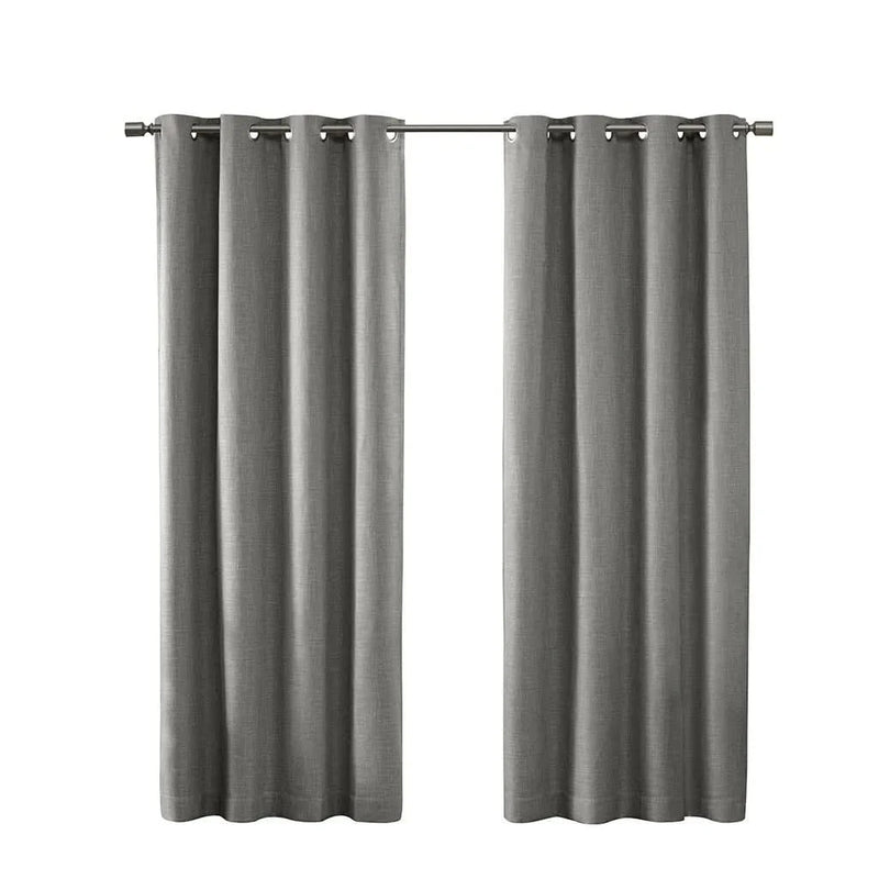 Blackout Curtain Panel Printed Heathered Polyester Grey Grommet Top