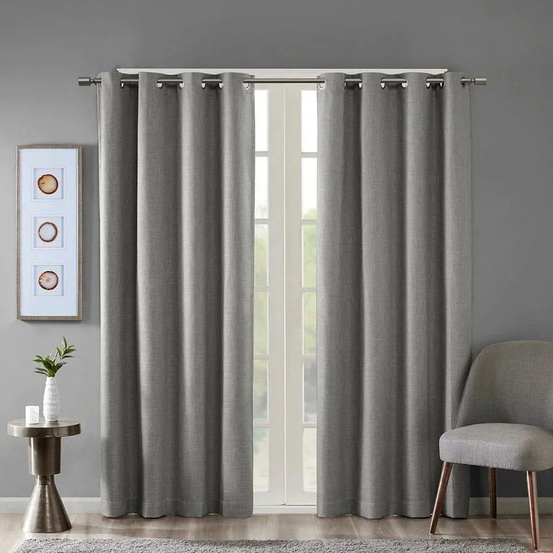 Blackout Curtain Panel Printed Heathered Polyester Grey Grommet Top