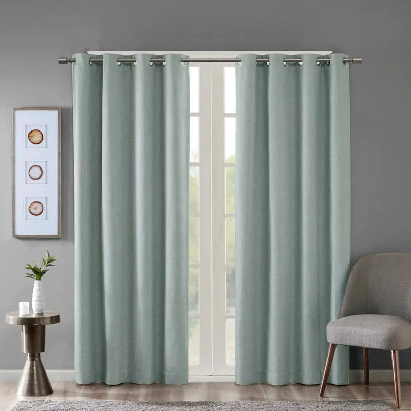 Blackout Curtain Panel Polyester Grommet Top Heathered Dusty Seafoam