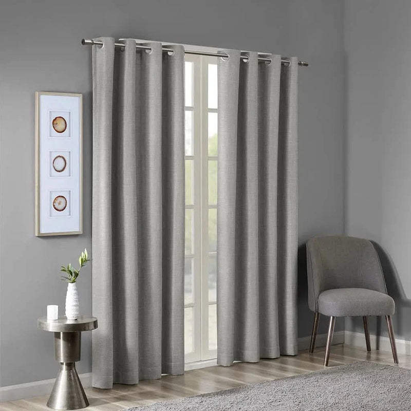 Blackout Curtain Panel Printed Heathered Polyester Grey Grommet Top