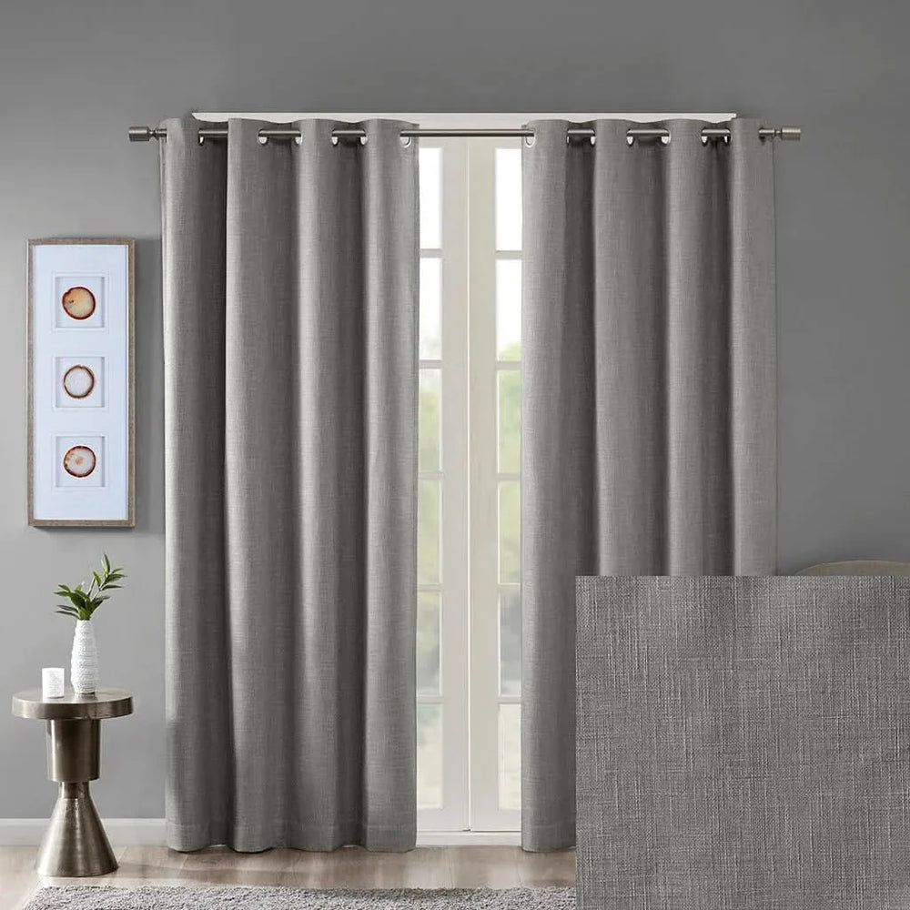 Blackout Curtain Panel Printed Heathered Polyester Grey Grommet Top Media 10